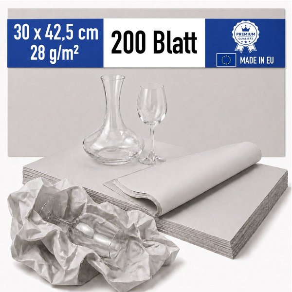 Papieronkel Seidenpapier Packseide Packpapier Bögen 30x42,5cm 28g/m² für Packen Umzug Geschirr, 100% Öko-Recycling, Einschlagpapier zum Einwickeln, weich & stau