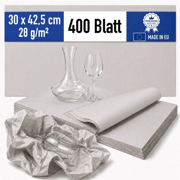 Papieronkel Seidenpapier Packseide Packpapier Bögen 30x42,5cm 28g/m² für Packen Umzug Geschirr, 100% Öko-Recycling, Einschlagpapier zum Einwickeln, weich & stau