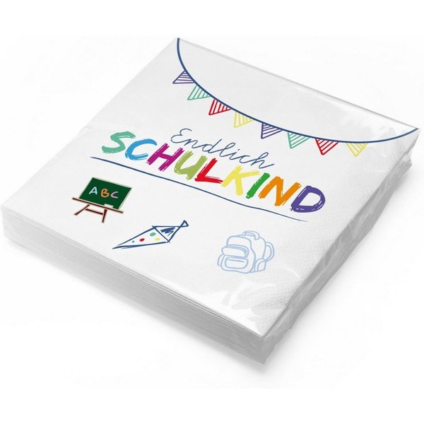 itenga Papierserviette itenga 20x Serviette Schulanfang Endlich Schulkind weiß / farbig