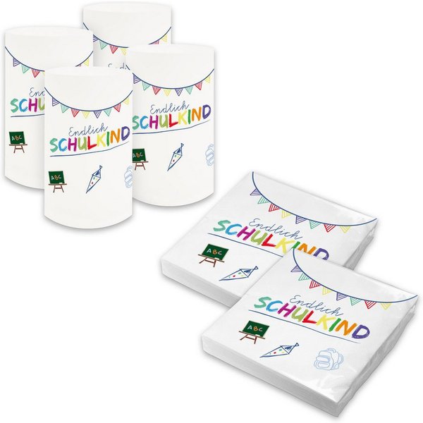 itenga Papierserviette itenga 6x Windlicht + 40x Servietten - Schulkind - weiß
