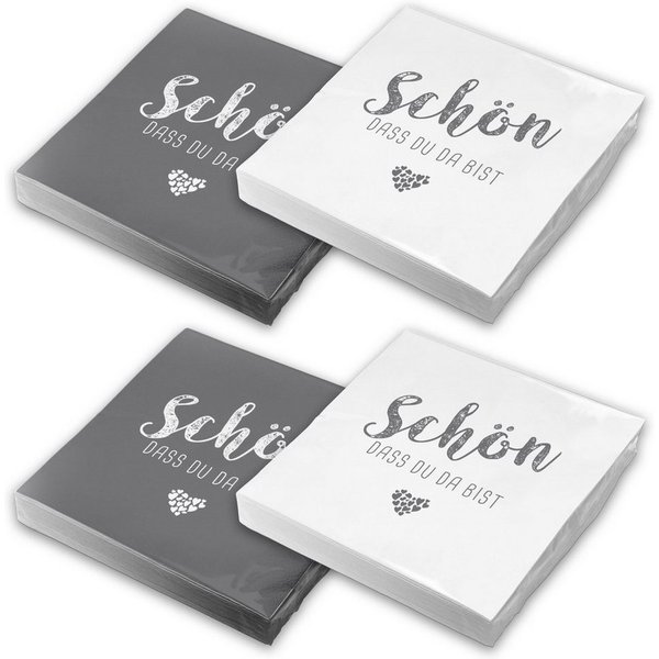 itenga Papierserviette itenga 80x Serviette Schön dass du da bist (40x taubengrau weiß - 40x