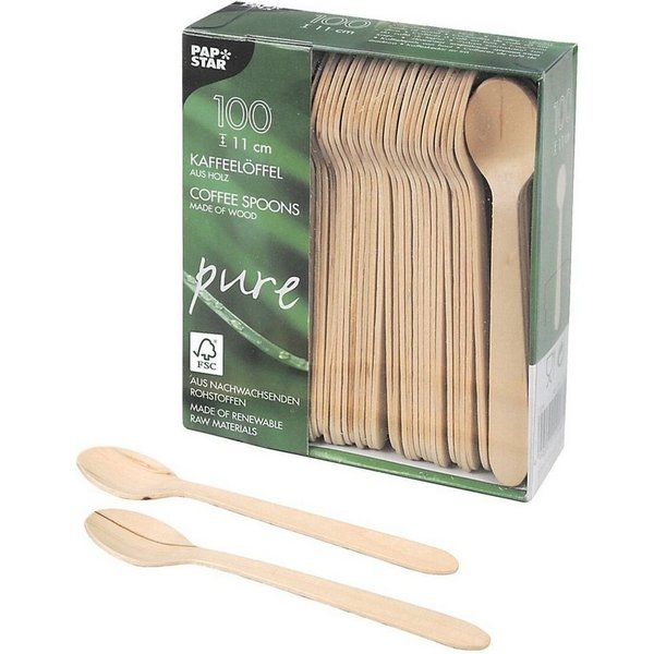 PAPSTAR Einweglöffel pure (100 Stück), Birkenholz, biologisch abbaubar, 100 Stück