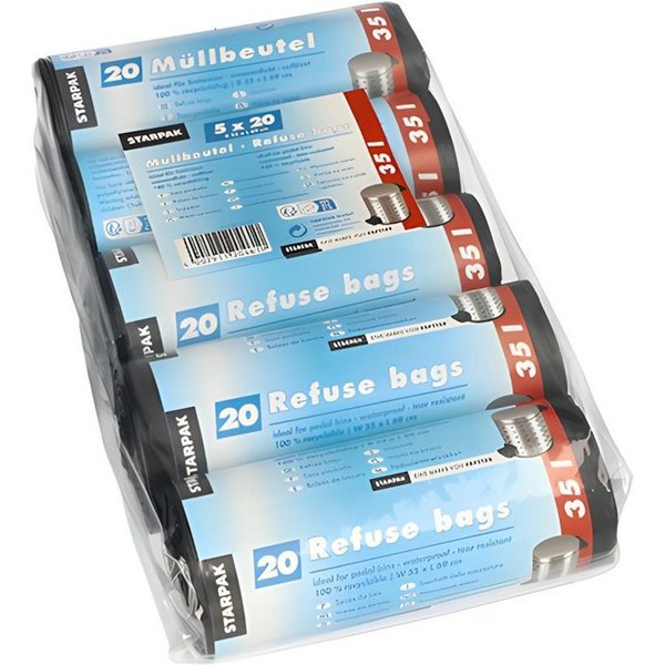 PAPSTAR Müllbeutel Müllbeutel, HDPE 35 l 69 cm x 55 cm schwarz 20 my 100 Stk