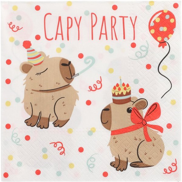 PAPSTAR Papierserviette, Servietten Papier 33x33cm 3-lagig mit Capybara Party Motiv 20 Stück