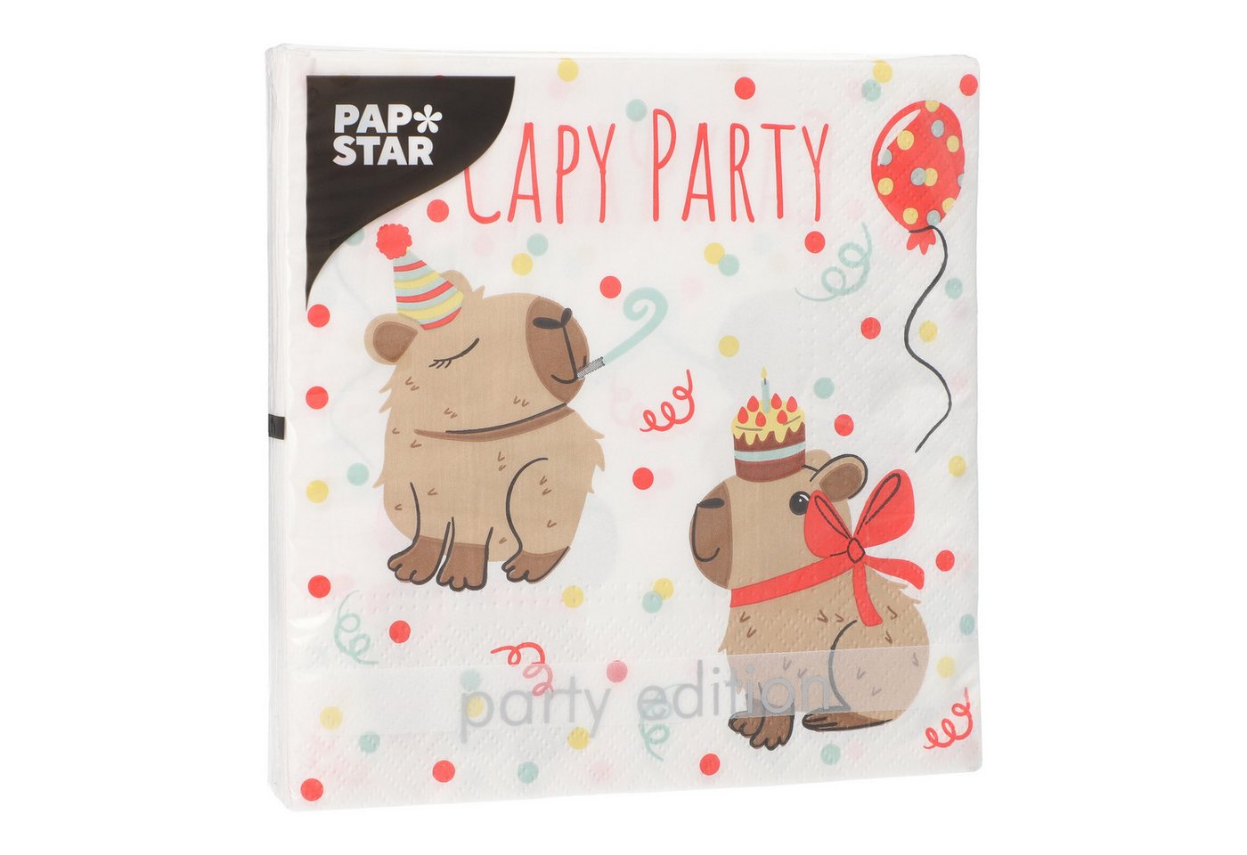 PAPSTAR Papierserviette, Servietten Papier 33x33cm 3-lagig mit Capybara Party Motiv 20 Stück – Bild 2 von 2