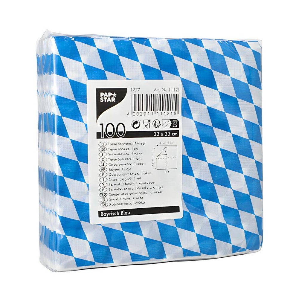 PAPSTAR Papierserviette Servietten, 1-lagig 1/4-Falz 33 cm x 33 cm Bayrisch Blau 100 Stk – Bild 2 von 3