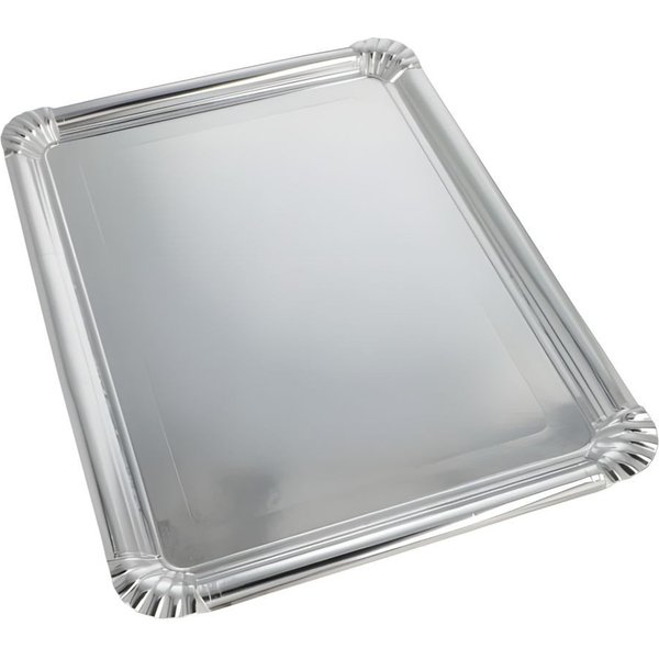 PAPSTAR Servierplatte 10 x Servierplatten Pappe PET-beschichtet eckig 34 cm x 45,5 cm silber, Frischfaser-Karton, PET beschichtet