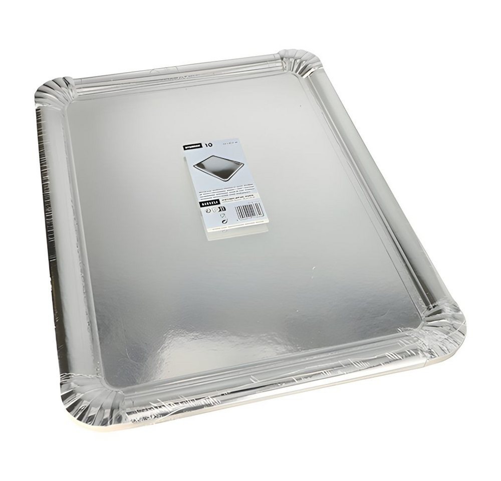 PAPSTAR Servierplatte 10 x Servierplatten Pappe PET-beschichtet eckig 34 cm x 45,5 cm silber, Frischfaser-Karton, PET beschichtet – Bild 2 von 2