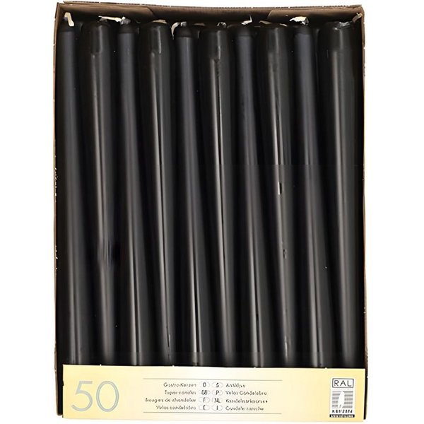 PAPSTAR Spitzkerze Leuchterkerzen Ø 2,2 cm, 25 cm schwarz 50 Stk