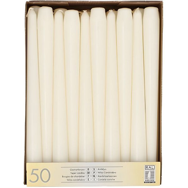 PAPSTAR Spitzkerze Leuchterkerzen Ø 2,2 cm, 25 cm weiss 50 Stk