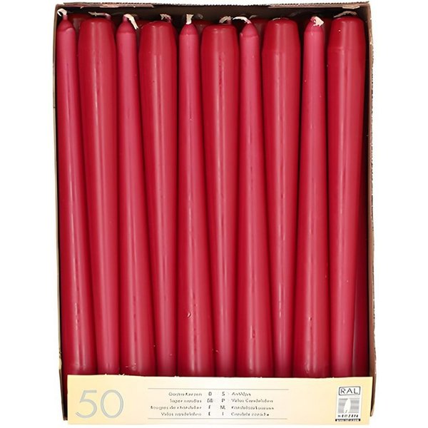 PAPSTAR Spitzkerze Leuchterkerzen Ø 2,2 cm, 25 cm bordeaux 50 Stk