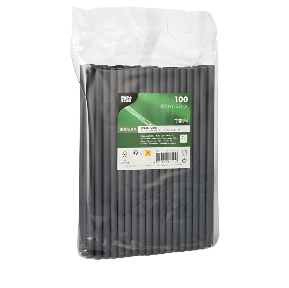PAPSTAR Trinkhalme Shake-Halme, Papier Ø 8 mm, 21 cm schwarz 100 Stk – Bild 3 von 4