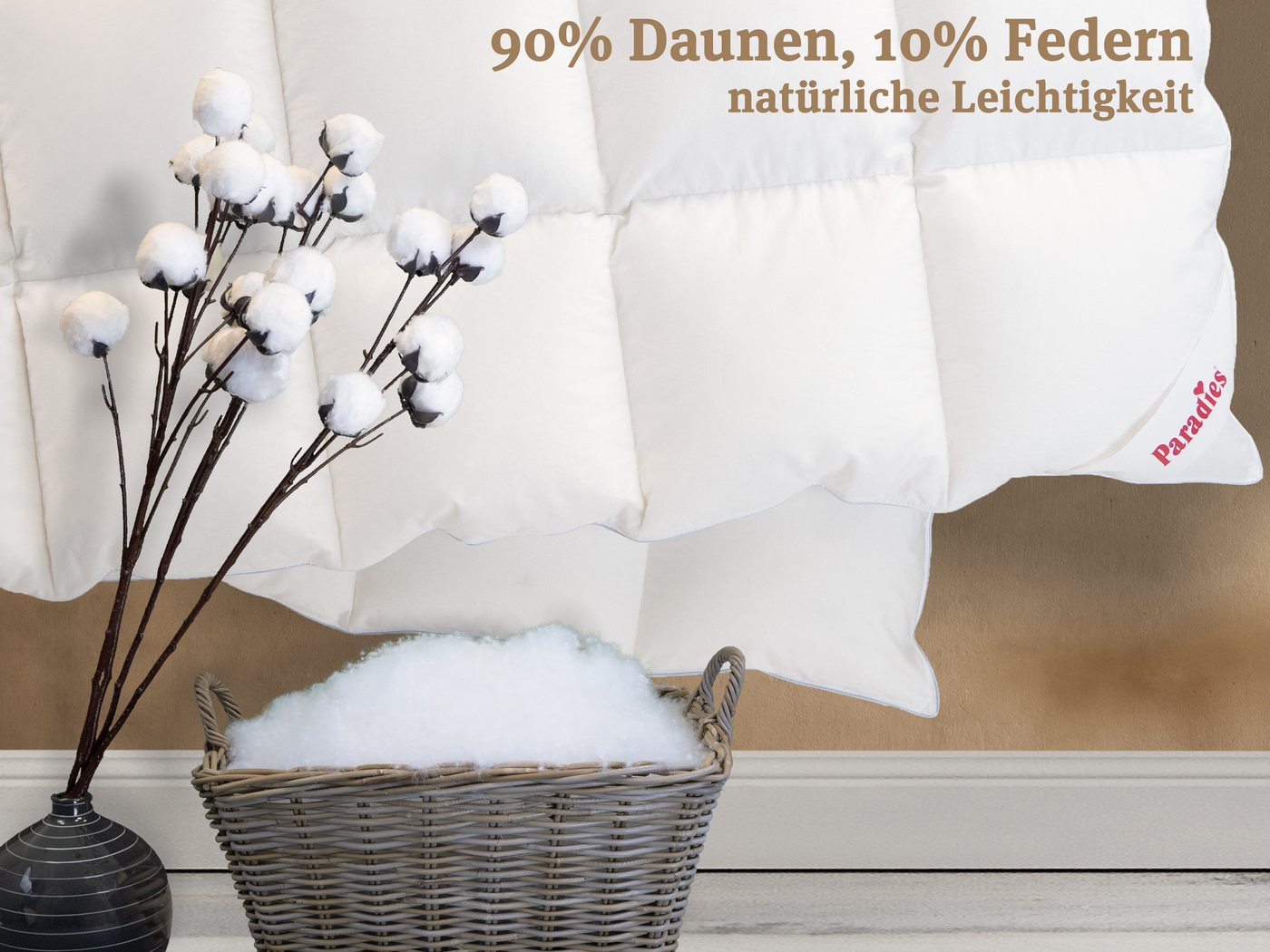 Paradies Daunenbettdecke Elma 90, Daunendecke 135x200 cm und 155x220 cm, Füllung: 90% Daunen, 10% Federn, Bezug: 100% Baumwolle, natürliche Leichtigkeit – Bild 4 von 5
