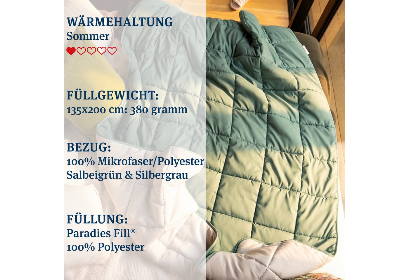 Paradies Microfaserbettdecke Sorelia, Bettdecke ohne Bezug nutzbar, Füllung: 100% Polyester, Bezug: 100% Polyester, Bettdecke mit integriertem Bezug, Zweifarbig – Bild 3 von 5