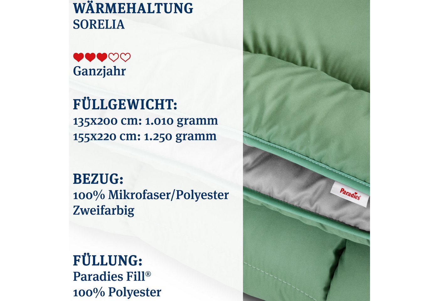 Paradies Microfaserbettdecke Sorelia, Bettdecke ohne Bezug nutzbar, Füllung: 100% Polyester, Bezug: 100% Polyester, Bettdecke mit integriertem Bezug, Zweifarbig – Bild 2 von 5
