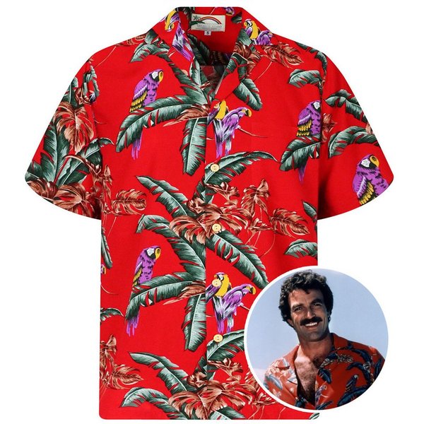 Paradise Found Hawaiihemd Tom Selleck "Jungle Bird" Original Hawaii-Hemd Kurzarm Front-Tasche
