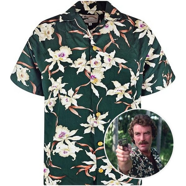 Paradise Found Hawaiihemd Tom Selleck "Rainforest" Original Hawaiihemd Kurzarm Front-Tasche