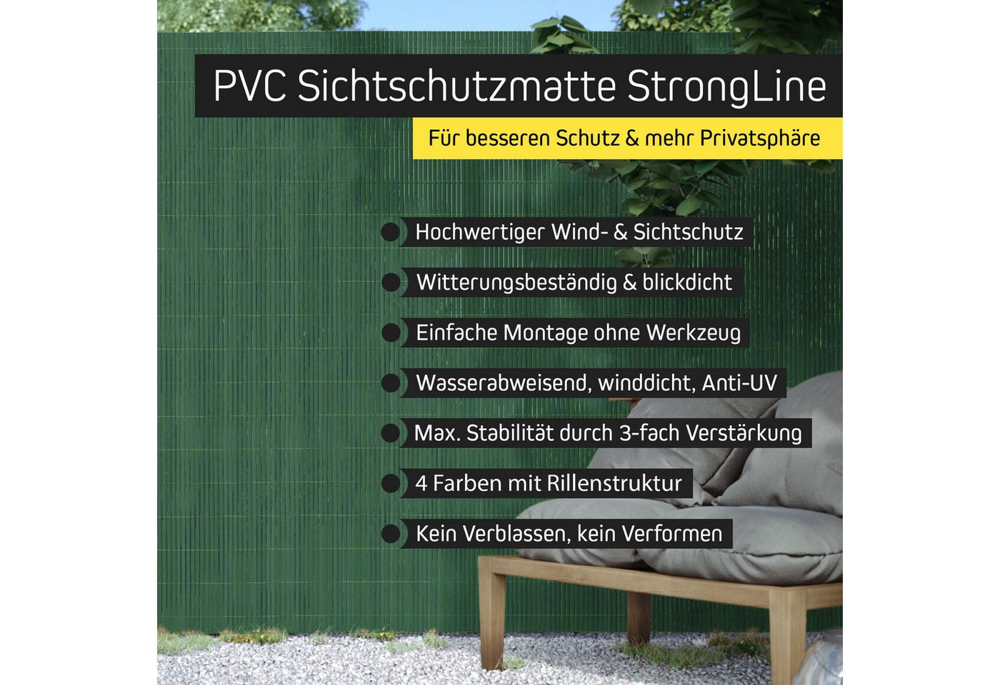 paramondo Sichtschutzzaunmatten PVC Sichtschutzmatte StrongLine, 60 x 300 cm, grün, (1-St), langlebig, witterungsbeständig, pflegeleicht – Bild 2 von 5