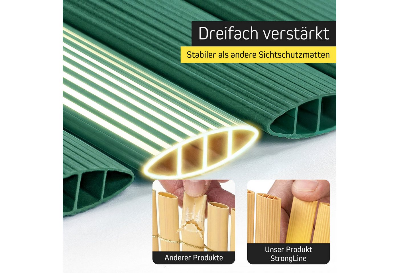paramondo Sichtschutzzaunmatten PVC Sichtschutzmatte StrongLine, 60 x 300 cm, grün, (1-St), langlebig, witterungsbeständig, pflegeleicht – Bild 3 von 5