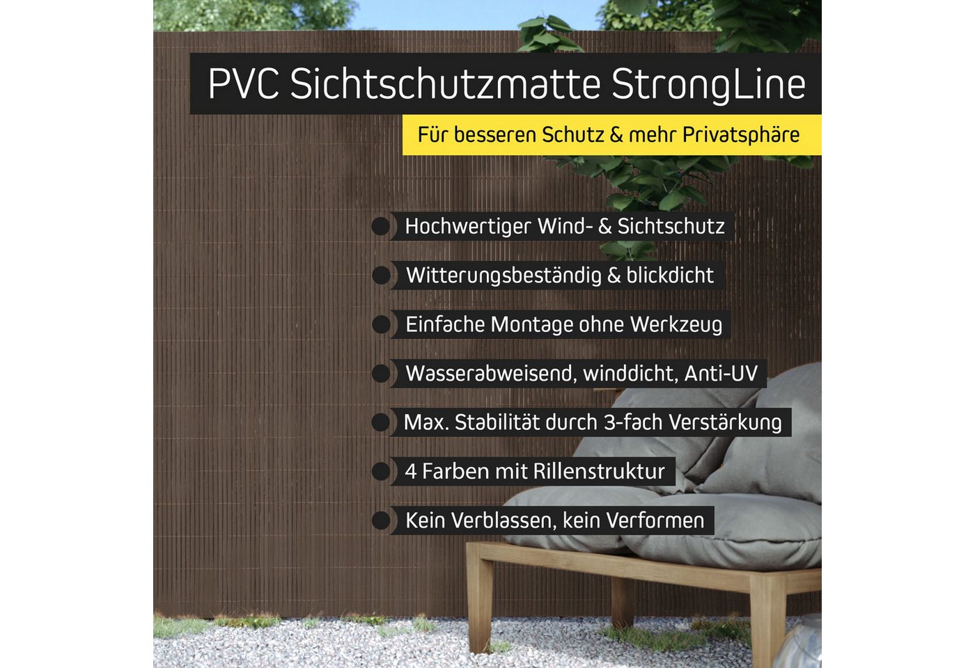 paramondo Sichtschutzzaunmatten PVC Sichtschutzmatte StrongLine, 60 x 300 cm, braun, (1-St), langlebig, witterungsbeständig, pflegeleicht – Bild 2 von 5