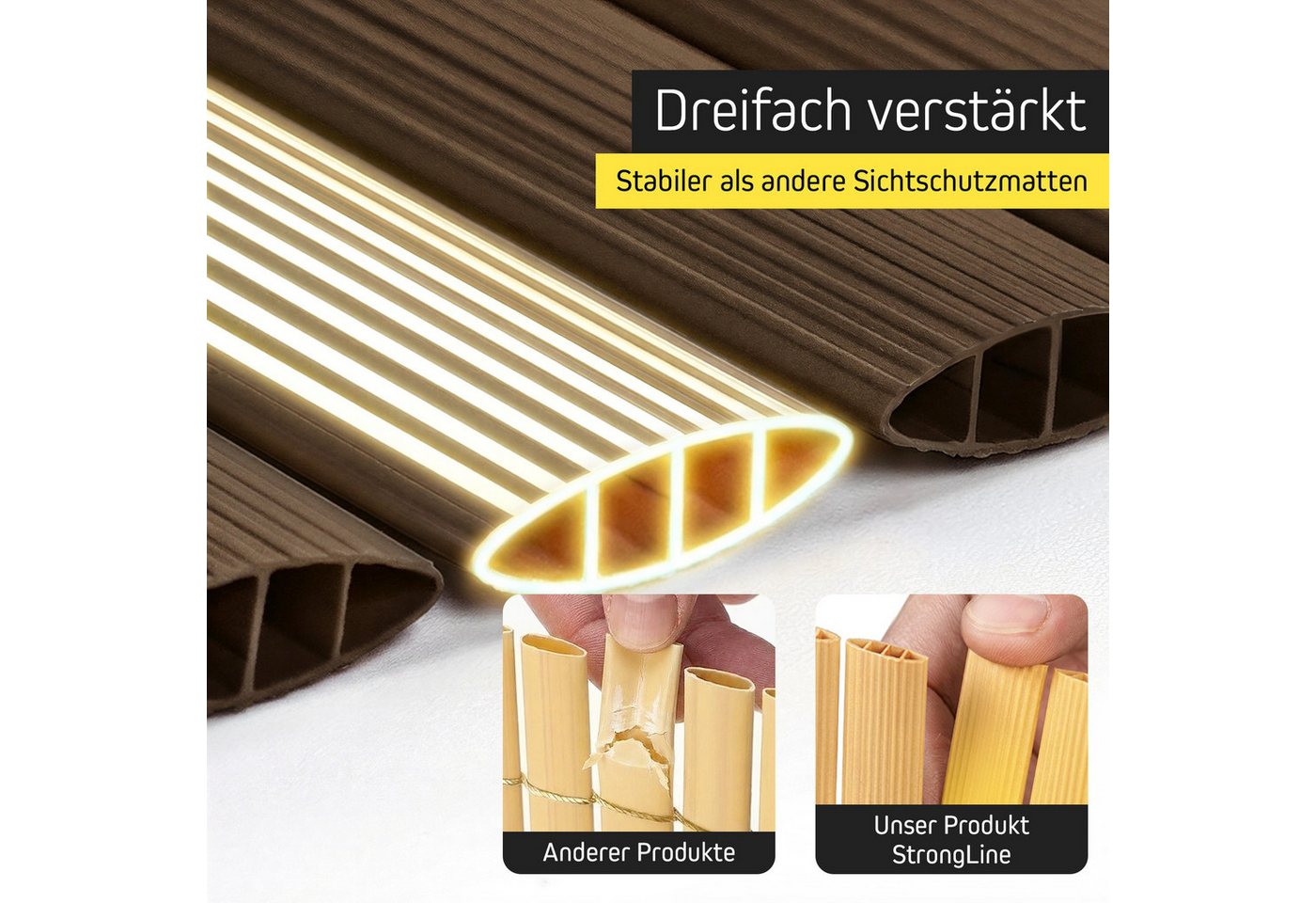 paramondo Sichtschutzzaunmatten PVC Sichtschutzmatte StrongLine, 60 x 300 cm, braun, (1-St), langlebig, witterungsbeständig, pflegeleicht – Bild 3 von 5