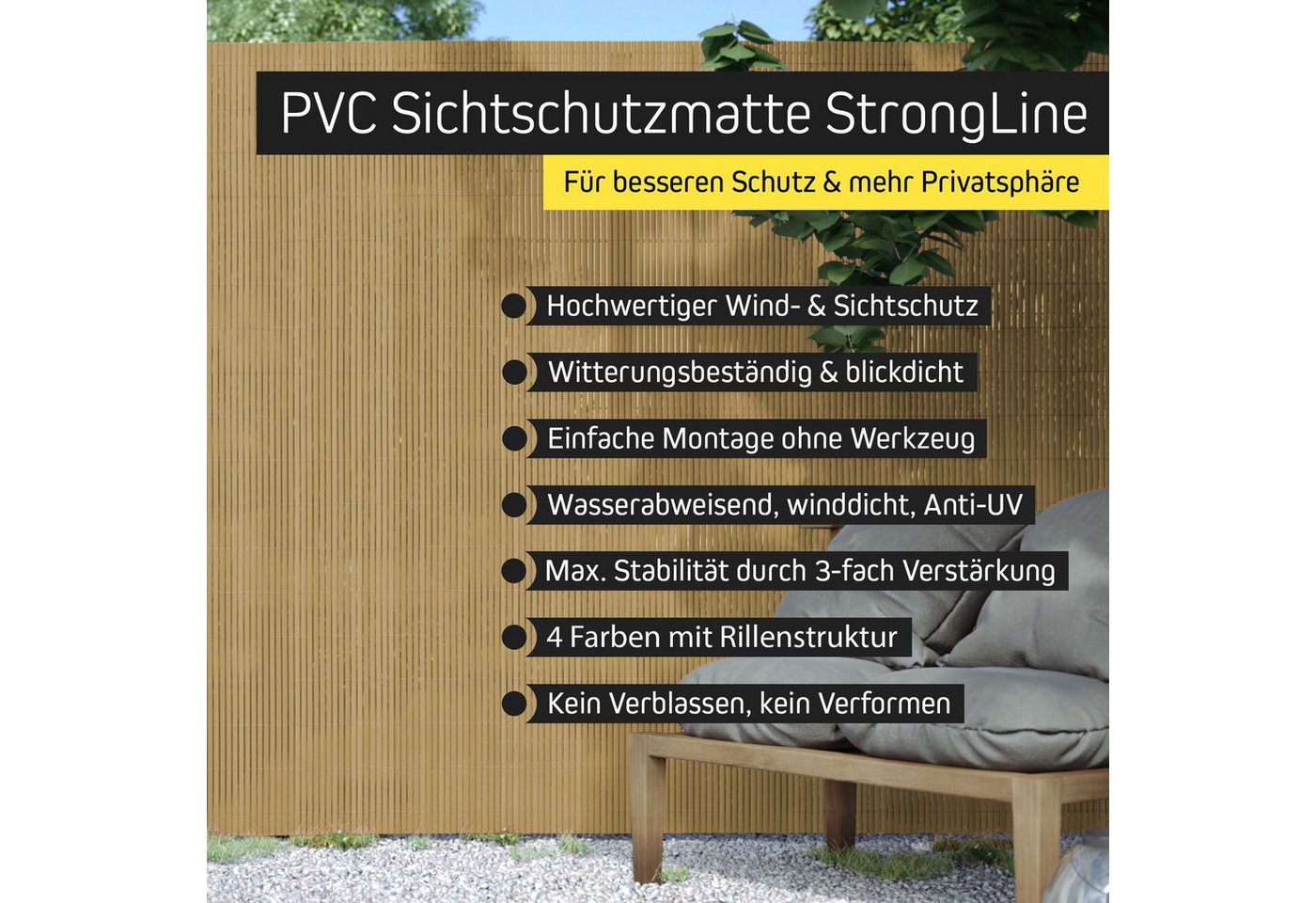 paramondo Sichtschutzzaunmatten PVC Sichtschutzmatte StrongLine, 60 x 300 cm, bambus, (1-St), langlebig, witterungsbeständig, pflegeleicht – Bild 2 von 5