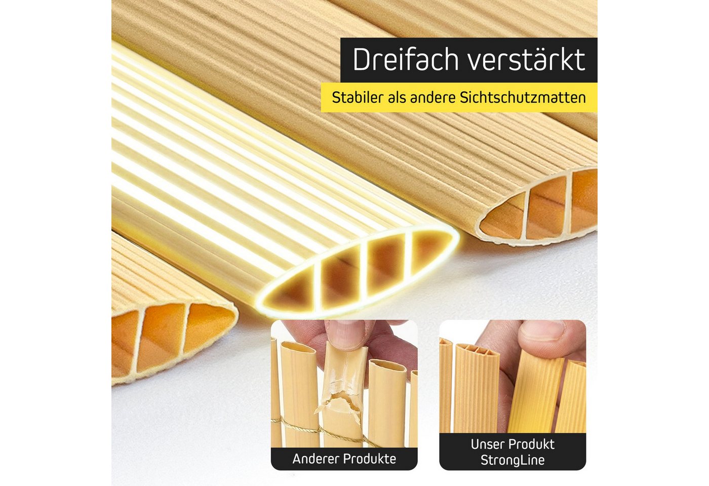 paramondo Sichtschutzzaunmatten PVC Sichtschutzmatte StrongLine, 60 x 300 cm, bambus, (1-St), langlebig, witterungsbeständig, pflegeleicht – Bild 3 von 5