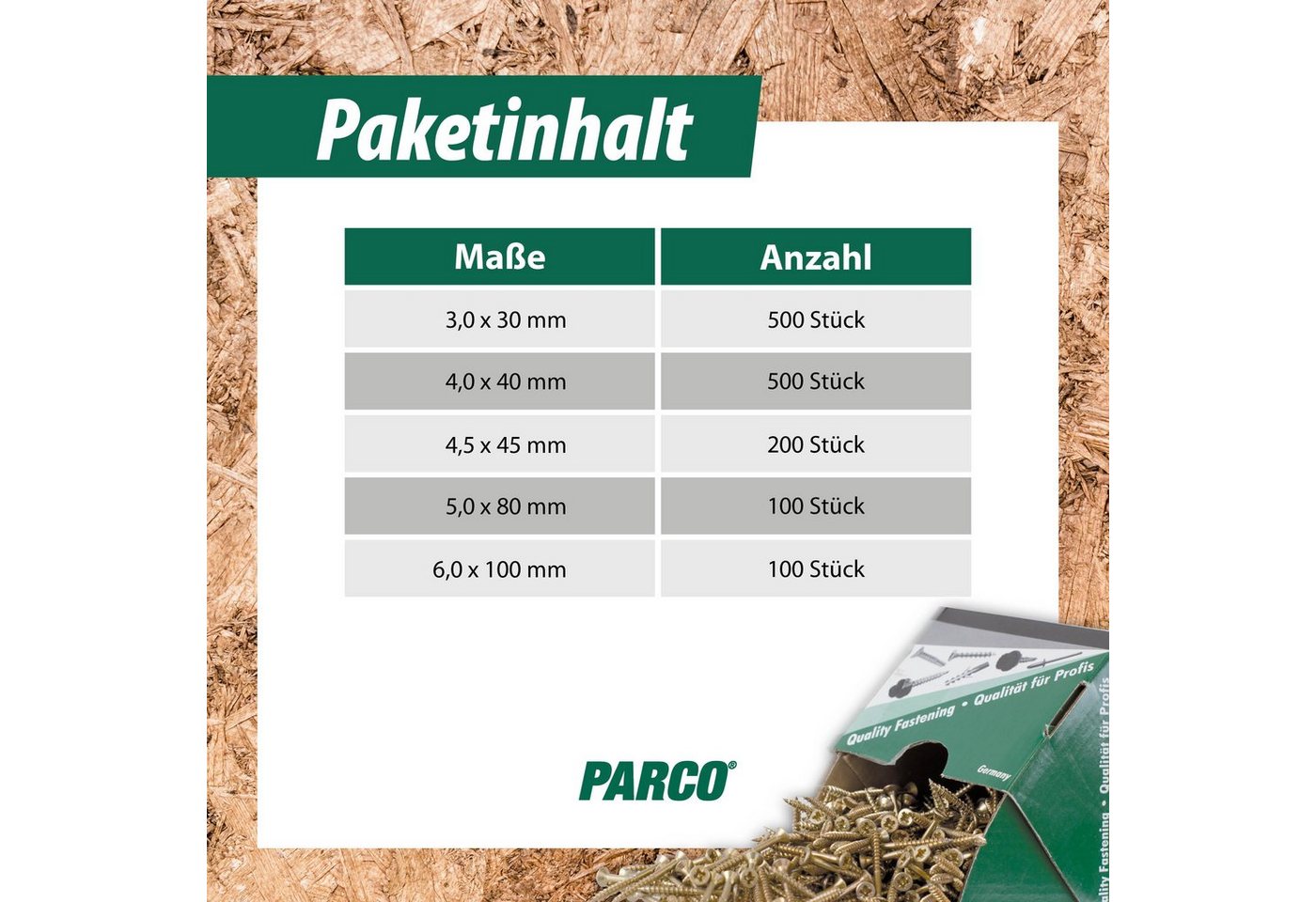 PARCO Schrauben- und Dübel-Set Spanplattenschrauben Sortiment Holzschrauben 1400/4900 Stück, (1400 St), Torx-Antrieb, Rostschutzbeschichtung – Bild 2 von 5