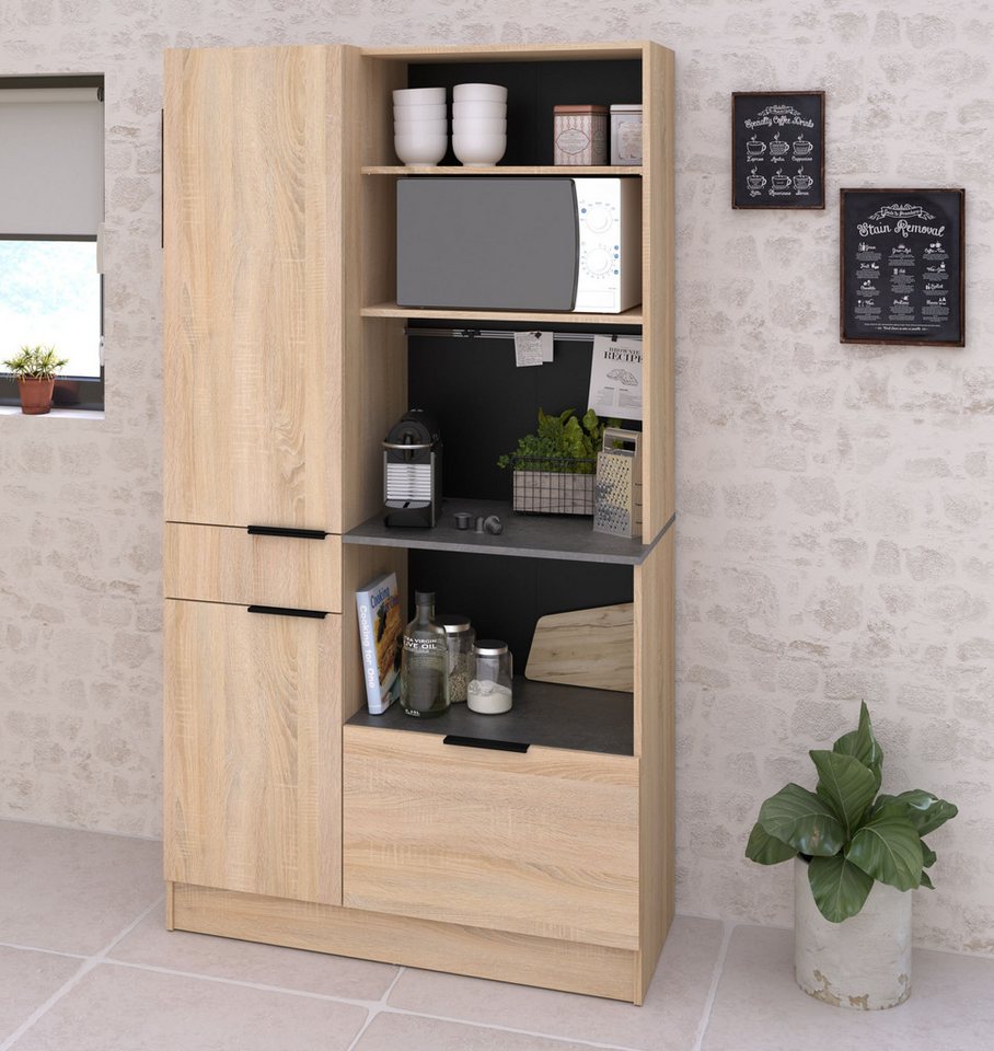 Parisot Buffet Fumay 11, Geschirrschrank, besonders viel Stauraum (1-St., B/H/T ca. 100x186x45cm) ideal für kleine Küchen, ohne Elektrogeräte – Bild 2 von 5