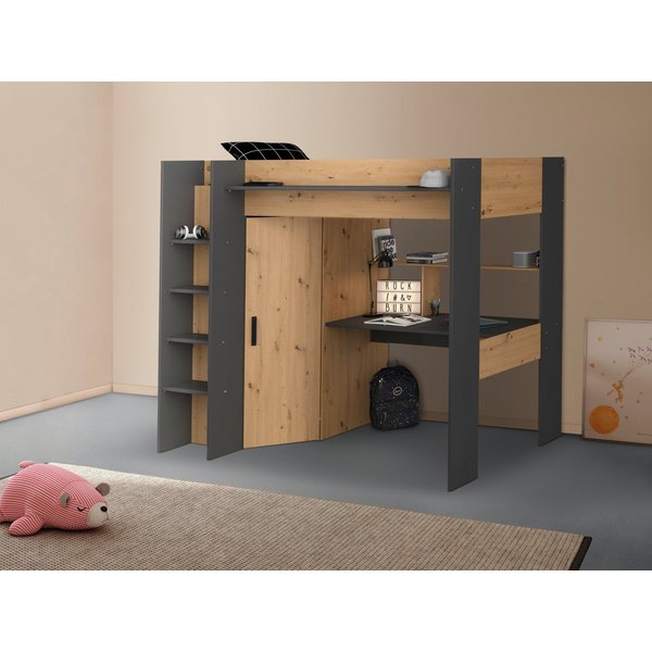 Parisot Hochbett Heavy ALL-IN-ONE, mit Kleiderschrank, Schreibtisch, Leiter, Stauraum