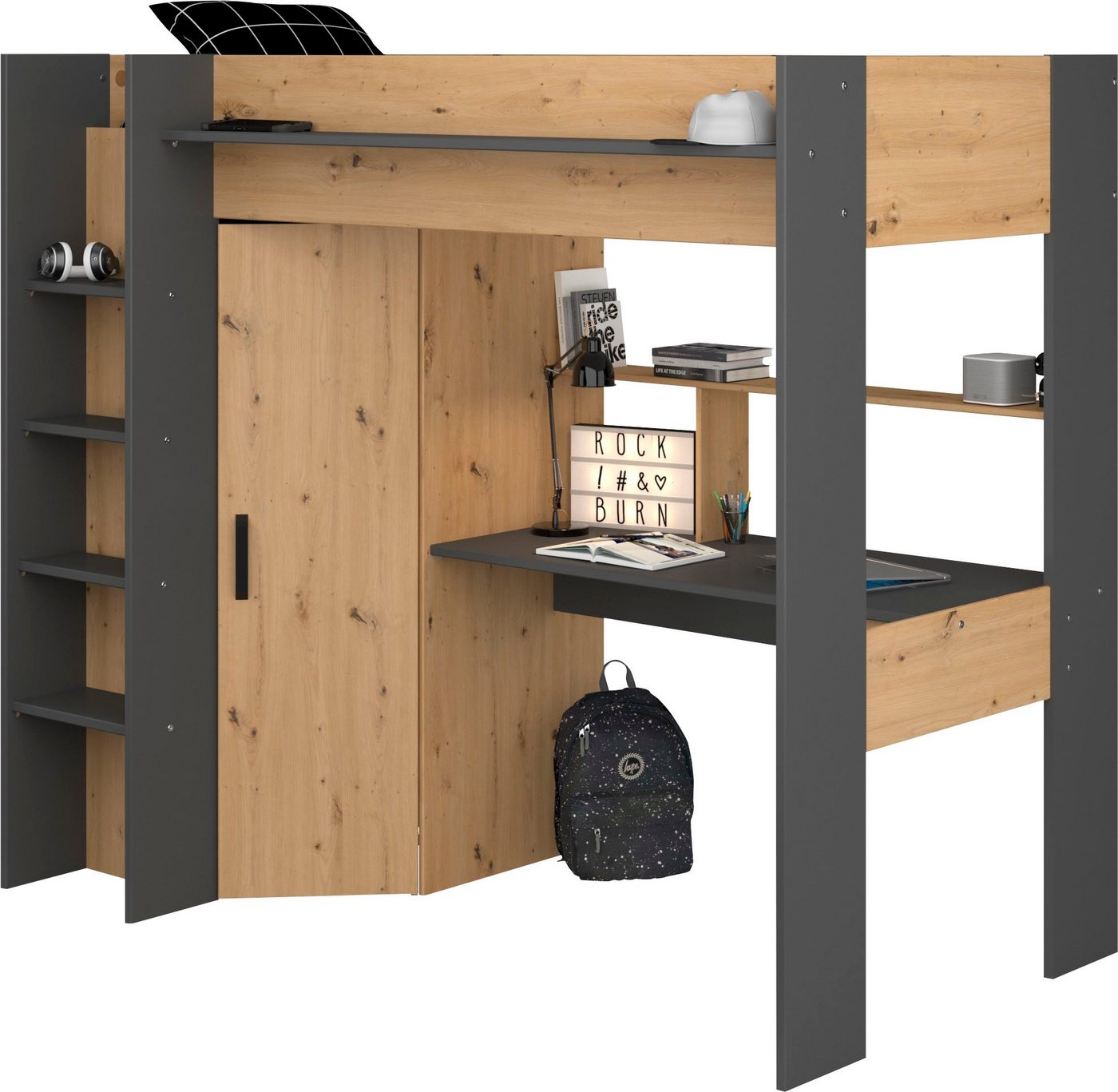 Parisot Hochbett Heavy ALL-IN-ONE, mit Kleiderschrank, Schreibtisch, Leiter, Stauraum – Bild 2 von 5