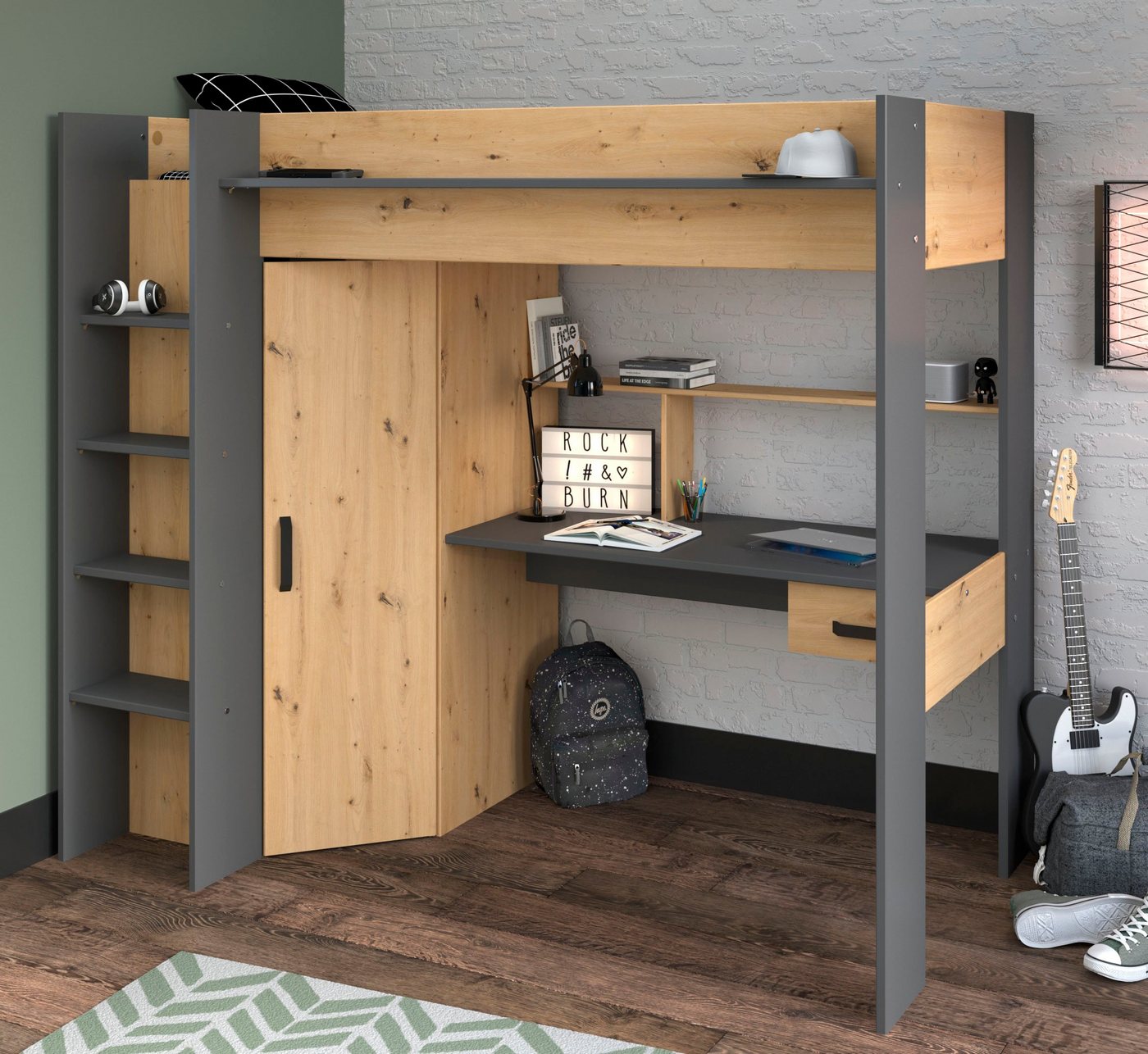 Parisot Hochbett Heavy ALL-IN-ONE, mit Kleiderschrank, Schreibtisch, Leiter, Stauraum – Bild 4 von 5