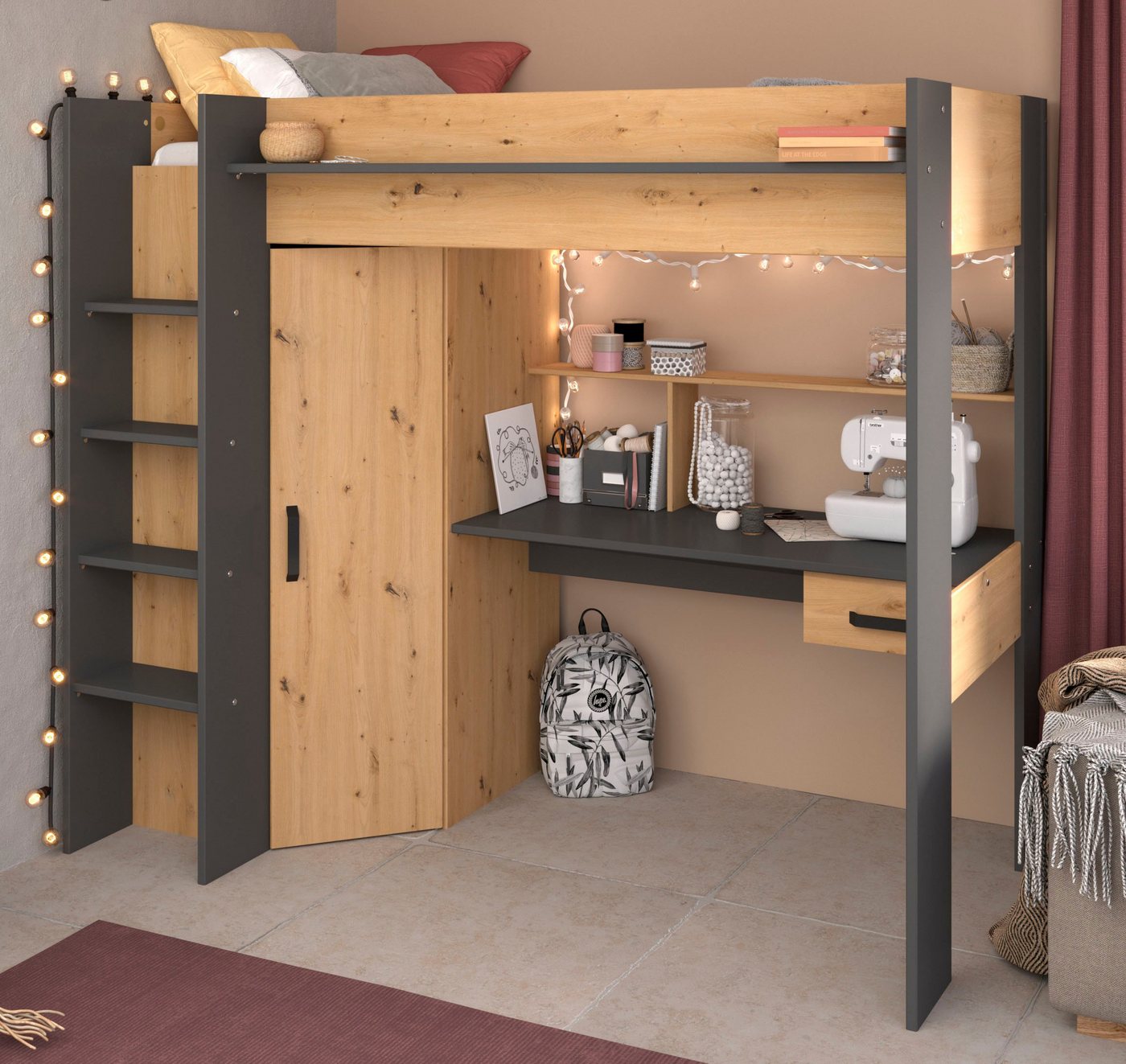 Parisot Hochbett Heavy ALL-IN-ONE, mit Kleiderschrank, Schreibtisch, Leiter, Stauraum – Bild 5 von 5