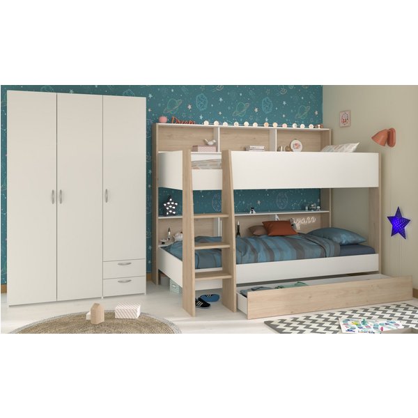 Parisot Jugendzimmer-Set Cover, (Kinderzimmer Set mit Etagenbett und 3-türigem Kleiderschrank, 2x Liegefläche 90 x 200 cm), kein Lattenrost erforderlich