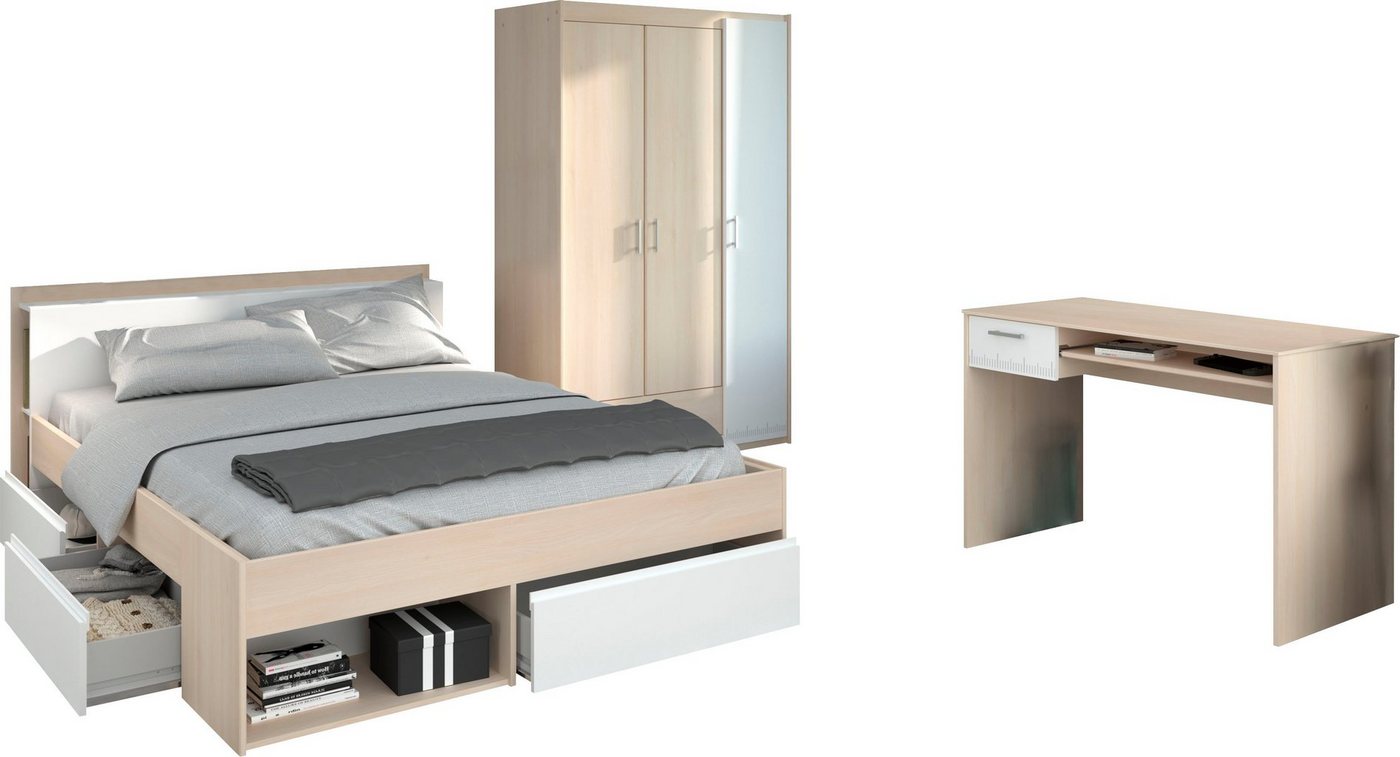 Parisot Jugendzimmer-Set Most, (Set, 3-tlg., Bett mit Schubkästen, Kleiderschrank und Schreibtisch) – Bild 2 von 4