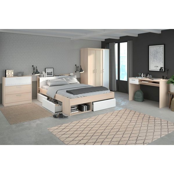Parisot Jugendzimmer-Set Most, (Set, 4-tlg., Bett mit Schubkästen, Kleiderschrank, Schreibtisch, Schubkastenkommode)