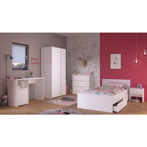 Parisot Jugendzimmer-Set Pirouette, farbige Einsätze drehbar- Rosa oder Grau, (Set, 6-tlg., Schreibtisch, Bett, Schubkasten, Kleiderschrank, Kommode, Nachttisch