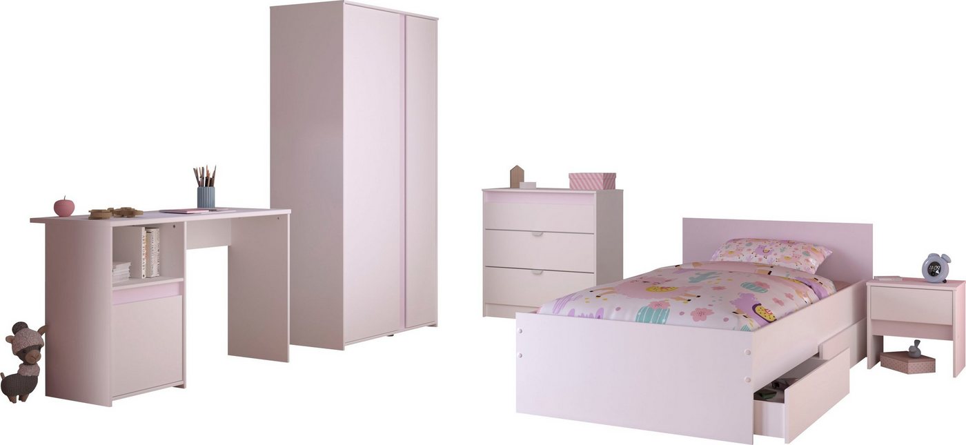 Parisot Jugendzimmer-Set Pirouette, farbige Einsätze drehbar- Rosa oder Grau, (Set, 6-tlg., Schreibtisch, Bett, Schubkasten, Kleiderschrank, Kommode, Nachttisch – Bild 2 von 5