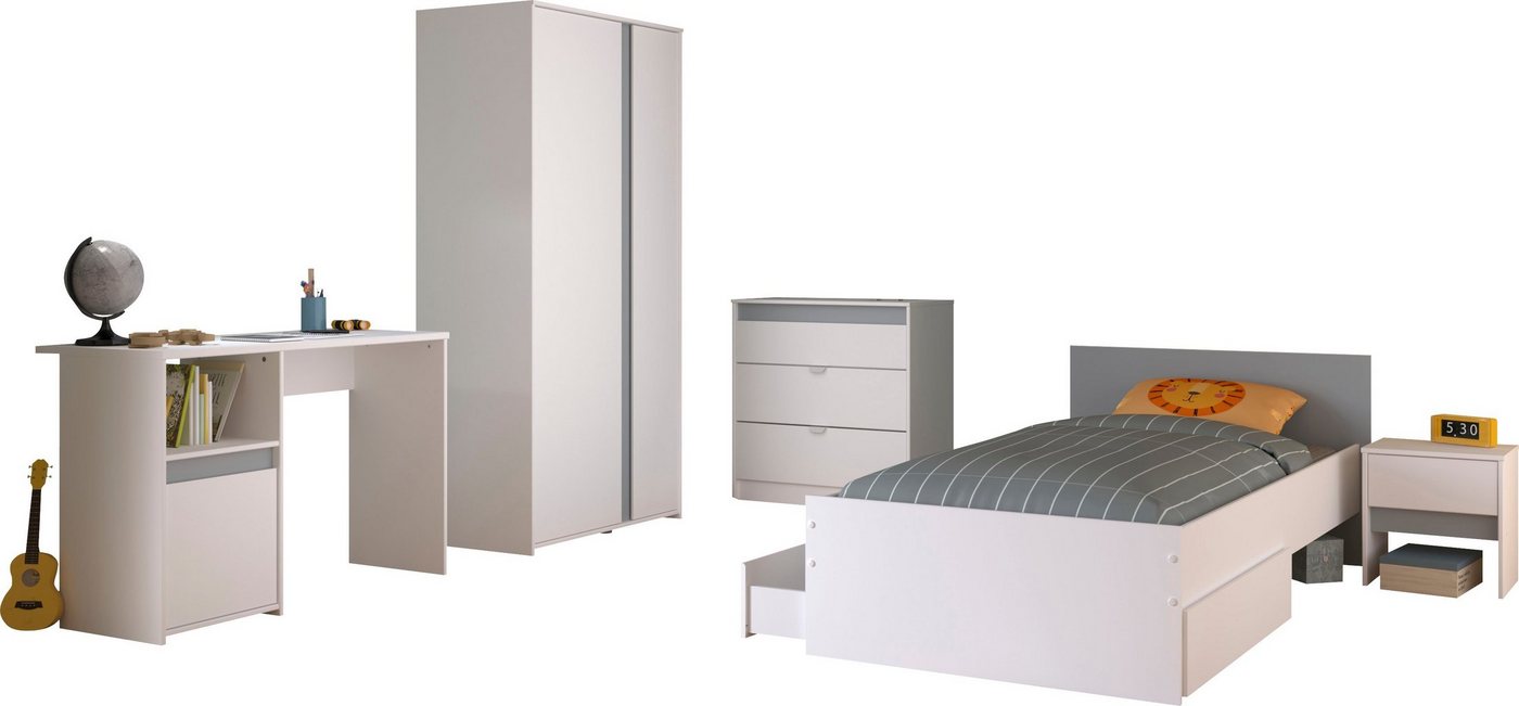 Parisot Jugendzimmer-Set Pirouette, farbige Einsätze drehbar- Rosa oder Grau, (Set, 6-tlg., Schreibtisch, Bett, Schubkasten, Kleiderschrank, Kommode, Nachttisch – Bild 3 von 5