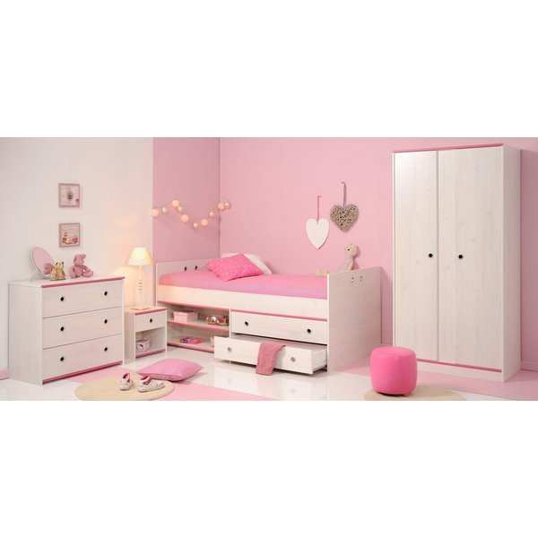 Parisot Jugendzimmer-Set Smoozy, (Set, 4-tlg., Stauraumbett, Nachttisch, Kleiderschrank und Schubkastenkommode)