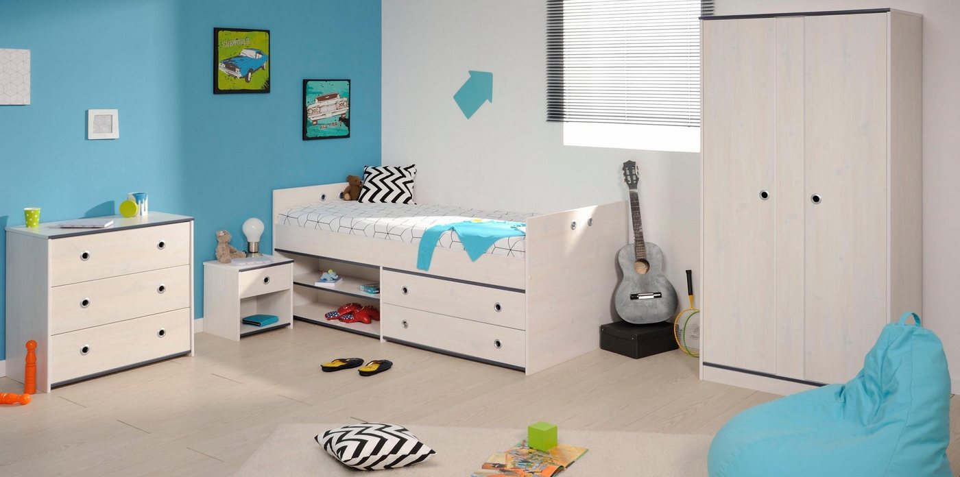 Parisot Jugendzimmer-Set Smoozy, (Set, 4-tlg., Stauraumbett, Nachttisch, Kleiderschrank und Schubkastenkommode) – Bild 4 von 5