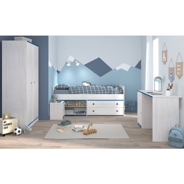 Parisot Jugendzimmer-Set Tivaro, (Kinderzimmer in Kiefer weiß, Komplett-Set 4-teilig), inkl. Absetzungen in Blau und Pink