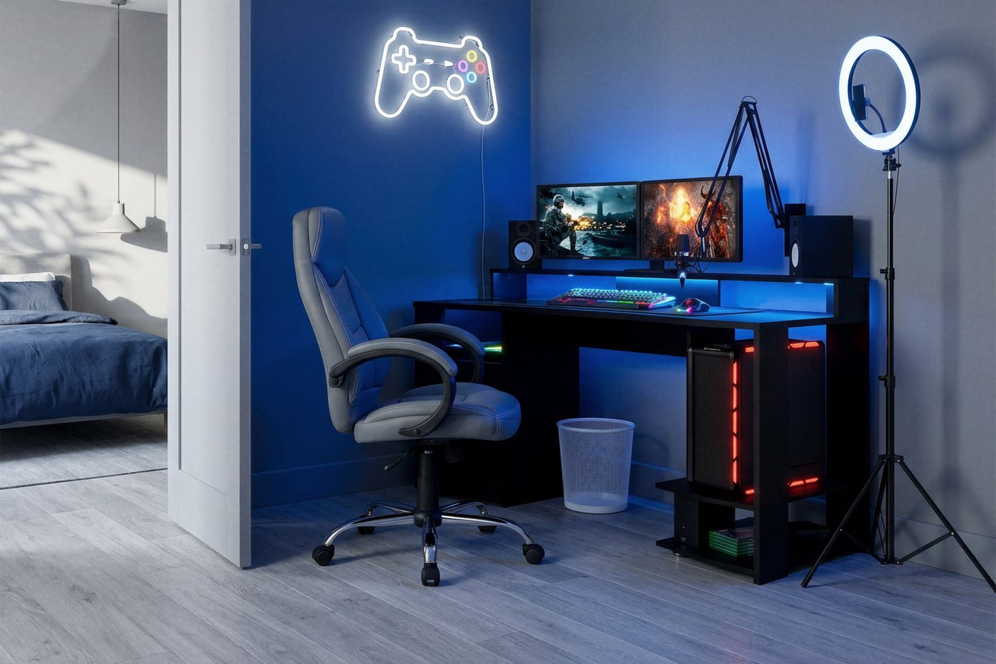 Parisot Kinderschreibtisch Gaming, Gamingtisch, Jugendschreibtisch, Schreibtisch, inkl. LED Beleuchtung – Bild 2 von 5