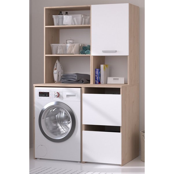 Parisot Waschmaschinenumbauschrank Laundry (Set mit Hochschrank, in weiß und Eiche, Breite 111 cm) mit viel Stauraum