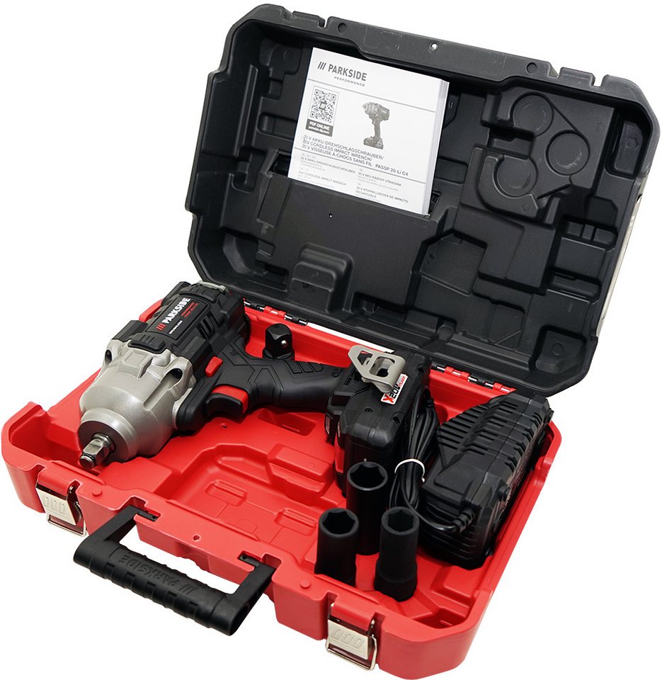 PARKSIDE PERFORMANCE® Akku-Drehschlagschrauber 20V Akku Schlagschrauber PASSP 20-Li C4 inkl. 4Ah Smart Akku, 1550 U/min, 1356 Nm, Integrierte LED-Arbeitsleuchte – Bild 3 von 5