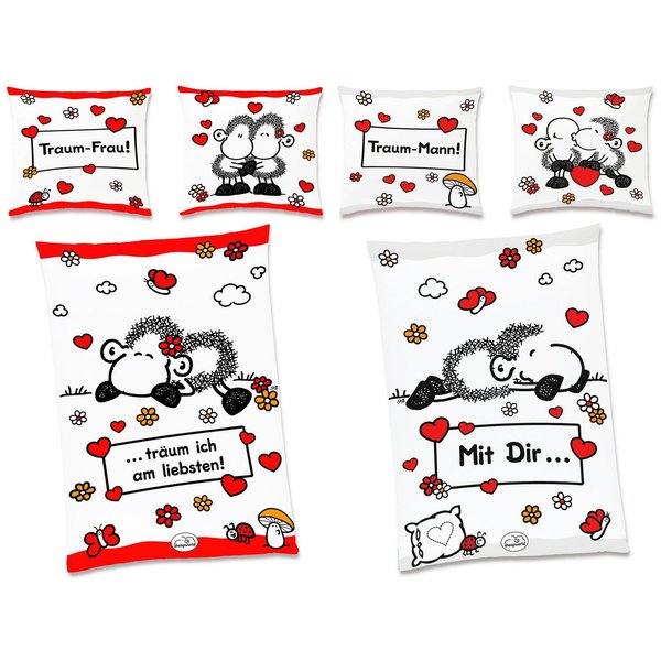 JACK Partnerbettwäsche JACK Renforcé Bettwäsche sheepworld Traum Mann & Frau 135x200cm 4 tlg., Renforcé, 4 teilig, Partner-Wendebettwäsche mit witzigem Schaf un