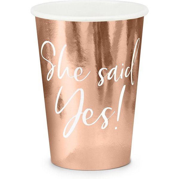 partydeco Becher, Papier, Pappbecher She said yes! 220ml roségold 6er Set