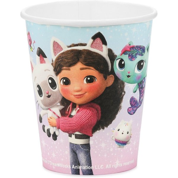 partydeco Becher, Papier, Pappbecher 250ml Gabby's Dollhouse The Movie 6er Set Rosa / Türkis