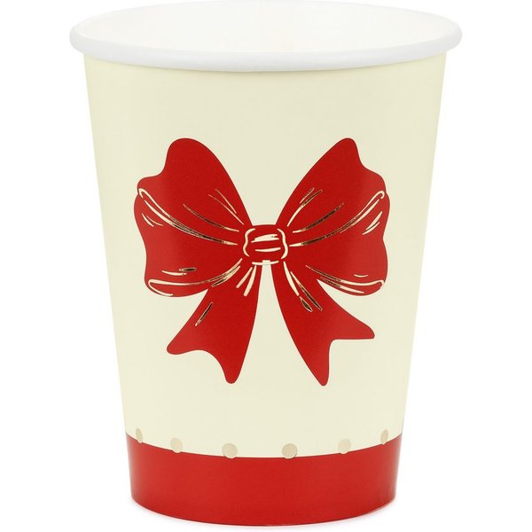 partydeco Becher, Papier, Pappbecher 250ml mit Schleifen Motiv 6er Set - Rot Beige