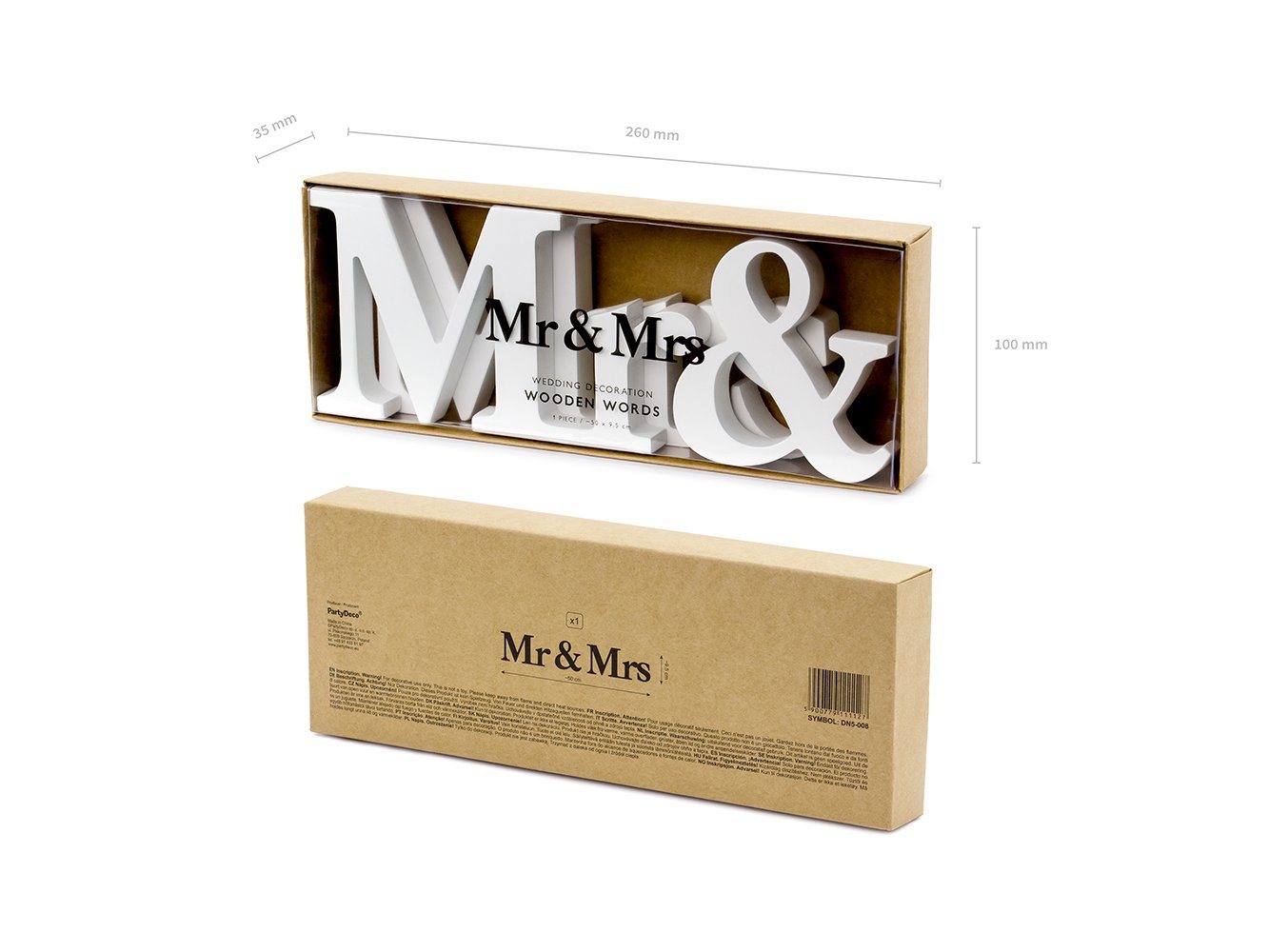 partydeco Dekofigur, Tischaufsteller Mr & Mrs Holz Holzbuchstaben Deko 50x9,5cm weiß 3tlg – Bild 4 von 4